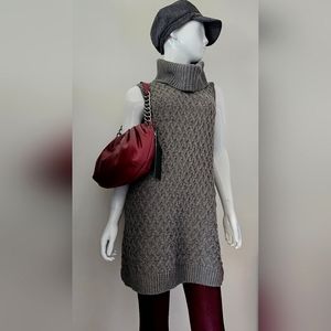 Adrienne Vittadini Sweather Dress Cable knit Turtleneck Gray Sleeveless